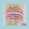 Infinity Love Jesus Cross Religious Faith Leather Wrap Rope Men Bangles For Women Jewelry TQNY2