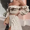 Sexy Floral Print Beach Dress Women Off Shoulder Dresses Two Piece Suit Elegant Ruffle Summer Ladies Party Dress 210712