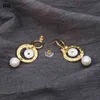 JK – boucles d'oreilles pendantes en forme de pièce de monnaie de riz blanc naturel, faites à la main, en perles de cristal plaquées or, cercle