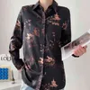 Vintage Women Black Print Shirts Fashion Ladies Turn Down Collar Tops Chinese Style Female Chic Pocket Blouses 210430