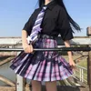 Women Purple Black Gothic Pleated Plaid Skirt Summer High Waist Korean Harajuku Japanese Cute Sexy Mini A-line Skirts JK Cosplay 210721