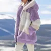 冬の豪華なパッチワークジャケット女性カジュアルジッパーフード付き厚い暖かいコートレトロな長袖プラスサイズのフェイクファーメスパーカー