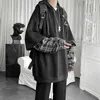 Deeptown Vintage Hoodie Women Streetwear Oversized Sweatshirt Punk Long Sleeve Pullovers Korean Grunge Plaid Splice Hoody 211108