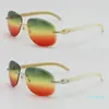 Weiße, randlose Sonnenbrille aus echtem Naturhorn 8200764, Diamantschliff-Linsenbrille, Unisex-Sonnenbrille, Metall, Original Buffalo Cat-Eye-Brille