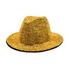 Rhinestone Fedora Hats For Women Men Flat wide Brim Wool Felt Jazz Hats Handmade Bling Studded Party Hat314V