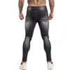 Calças de brim magro dos homens Stretch Reparado Jeans Gereja Hip Hop Afligido Super Skinny Slim Fit Ripped Calças Streetwear tamanho grande