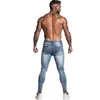 Homens jeans hip hop skinny trecho reparado jeans luz azul afligido super magro slim fit algodão confortável