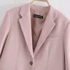 Vintage elegante donna rosa giacca moda moda femmina tuta vestito giuridico colletto monopetto cappotto chic top casual Casaco 210520