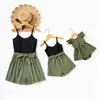 Sommar svart och grön solid skarv utskrift sling rompers (Ruffle tank romer för baby flicka) 210528