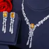 Pera onregelmatige CZ Champagne Square Long Tassel Bungelen Drop Ketting en Earring Wedding Engagement Sieraden Set voor Bruiden J298 H1022