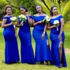 2022 Royal Blue BrideMaid платье с плеча Длина пола Боковая щель на заказ Страна горничная честь платья пляж свадебный гость формальный носить Vestidos