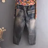 Jeans pour femmes Pantalons de dessin animé mignon pour femmes Mode coréenne Baggy Femmes Harem Girl Casual Denim Vintage Patchwork Élastique Femme Pantalon