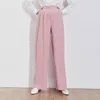 Roze losse wijde beenbroek vrouwen hoge taille casual minimalistische broek vrouwelijke modieuze kleding stijl 210521