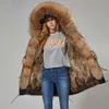 real fur collar jacket female Natural Raccoon Fur Liner coat Winter women thick warm Parker 211011