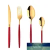 16 / 24pcs röd guld bestick rostfritt stål bestick set middag kniv sked gaffel uppsättning kök verktyg dinnerware julklappar1 fabrikspris expert design kvalitet kvalitet