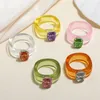 Anéis acrílicos de resina transparente para mulheres strass colorido geométrico quadrado redondo anel de dedo jóias presentes de fábrica preço especialista em design de qualidade