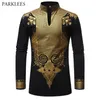 Homens mandarim Collar Dashiki Camisa Marca Tribal Impressão étnica Manga Longa Camisas Mens Africano Roupas Camisa Hombre 210522