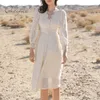 Yaz Vintage Kadınlar Beyaz Dantel Tek Göğüslü Nakış Tunik Plaj Elbise 210415