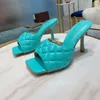 Women Designer PADDED SANDALS Sexy lido slides soft nappa leather squared slippers Heel height: 9 cm summer Flip Flops with box 280