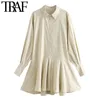 TRAF Women Chic Fashion With Buttons Ruffled Mini Shirt Vintage Long Sleeve Pleated Female Dresses Vestidos Mujer 210415
