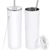 Sublimering DIY CUPS 20OZ Svart vit tumblers med lock halm rostfritt stål dricks kopp vakuum isolerad rånar LXL1424-1-ZWL