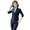 Koreansk stil Kvinnors arbete slitage Kvinnor Svart Navy Blue Office Pant Passar Kvinnor Business Formal 2 Piece Set Blazer And Pants 210927