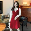 Sonbahar Kış Kadın Turn-Aşağı Boyun Uzun Kollu Örme Elbise Hit Renk Kazak Kadın A-Line Jumpers 210529