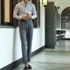 Pantaloni dritti a vita alta Men Business Versatili Pantaloni Pantaloni Gentleman Napoli Parigi Button Fashion Light Grey Mens Dress Dress Pant Suits Bla