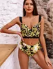 Kadınlar Vintage Retro Bikini Seti Bölünmüş Mayo Dantel Kayışı Push Up Mayo Yüksek Bel Baskılı Mayo Yaz Plaj Kıyafetleri Yüzme Takım Elbise