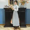 Evening Party Elegant Dress Mid-calf Vintage Plaid Long Women Fake Set Vestidos Full Sleeve Spring White 210603