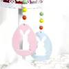 Easter Wooden Hanging Pendant DIY Solid Color Egg Bunny Shaped HangingS Ornament Happy Easter Home Decoration 6pcs/bag