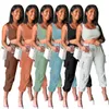 Mulheres Mulheres Tracksuits Designer Forma U Pescoço Grande Yoga Terno Calças Dois Pedações Conjuntos Casuais Color Sólido Vest Bolso Calças Slim Outfits A259