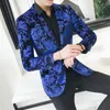 Men's Suits & Blazers Blue Velvet Blazer Men Luxury Paisley Flower Pattern Fancy 2021 Plus Size Suit Jacket