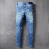 Déchiré mode jean vêtements pantalons de créateur bleu clair hommes mince Denim droit Biker trou Hip Hop hommes taille 28-40 #99201e