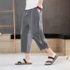 Pantaloni da uomo estivi stile cinese casual in lino capris sottili pantaloncini larghi in cotone con tendenza harem da spiaggia