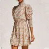 Foridol Floral Print Vintage Boho Jurk Dames Herfst Winter Casual Short Sash Yellow Dress Vestidos 210415