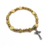 Bracciale in metallo con croce cattolica, perline, bracciale, crocifisso, gioielli, regalo religioso