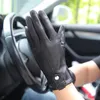 Sports Gloves Real Leather Lady Winter Thermal Plushed Lined Windproof Imported Lambskin Black Women Sheepskin Driving EL067NC
