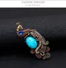 Natural Animals Chinese Bird Peacock Brooches For Women Blue Stone Jewelry Accessories Girl Brooch Pins