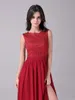 Sexy rote Abschlussballkleid Vintage offene zurück Perlen formale Abendkleid lange plus größe party top volle spitze brautjungfer dress