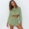 Pullover Anzug 2021 Frühling O Neck Crop Top Kurze Strickwaren Frauen Laterne Hülse Casual Sexy Strand Set LYT30U frauen Pullover