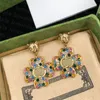 Vintage Style Charm Earring Colorful Rhinestone Luxury Stud Classic Double Letters Earrings Womens Party Trendy Studs250e