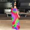 Tutina da donna senza maniche Tie Dye Abiti larghi per collo slash Plus Size 2XL Tuta da party sexy estiva 210515