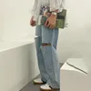 Męskie spodnie dżinsowe męskie koreańskie wiosna lato jasnoniebieskie dżinsy z otworami dla mężczyzn proste dżinsowe spodnie vintage 9Y6223 210524