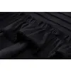 Женские черные блузки Топы Летняя стойка воротник драпированный ретро фонарик с длинным рукавом модные рубашки женские рыхлые корейские блюса 210417
