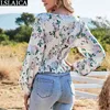 Impresión floral Blusa de mujer Manga larga Slim Moda Casual Ropa para mujer Cuello cuadrado Pequeño estilo fresco Blusas Mujer 210520