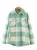 vintage green lattice shirt jackets womens loose plaid coat winter plus size jackets casual women jacket 211109