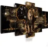 5 Pieces Fashion Wall Art Canvas Painting Abstract Golden Texture Animal Lion Elephant Rhinoceros Modern Home Decoration