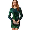 Vert robe à paillettes femmes Sexy Club robes Slim Fit dos nu moulante fête discothèque Mini robe printemps dames vestidos 210521