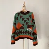 O-hals dikke warme gebreide jumper trui vrouwen winter lange mouw geometrische patroon Koreaanse mode vrouwelijke trui tops 210513